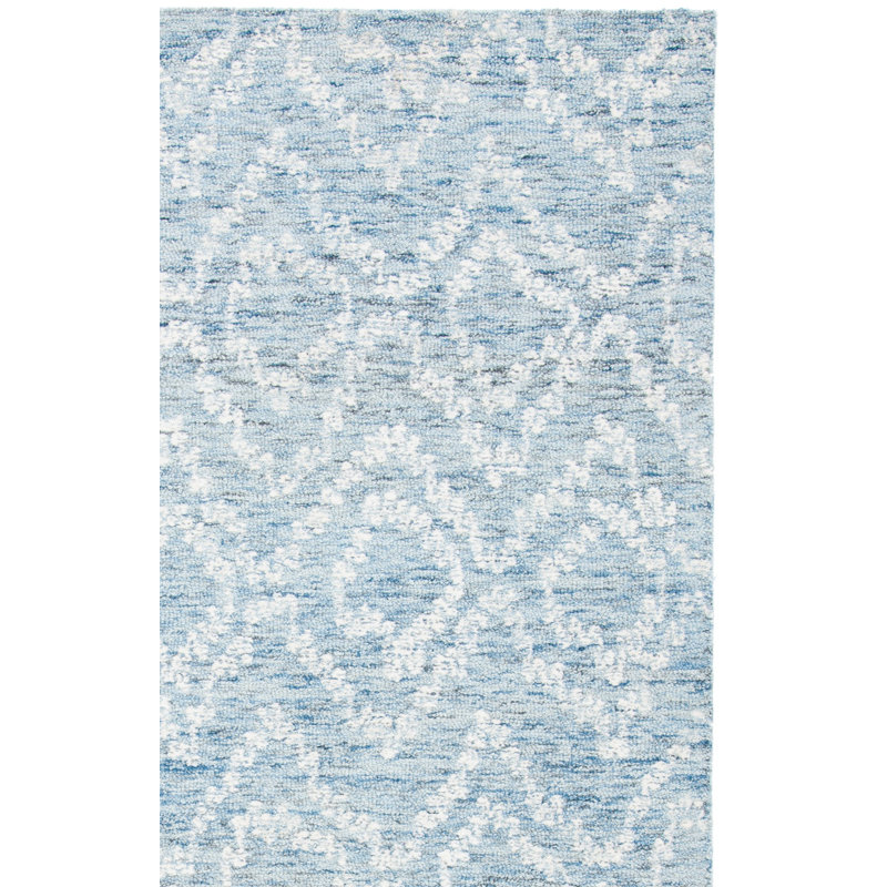 Tapis bleu / ivoire en laine / coton touffeté à la main Metro, Rectangle 6 pi x 9 pi