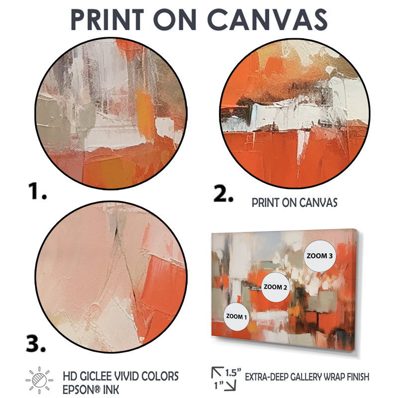 «Orange Minimalims Enchantment II» - Grand art mural abstrait en marbre 4 pièces, Impression encadrée sans passe-partout