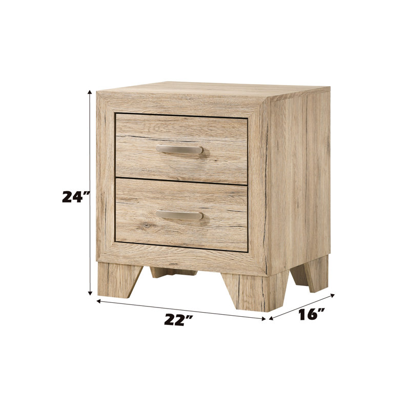 Table de chevet pour chambre à coucher en finition naturelle - 2 grands contenants à tiroirs avec glissières à extension d'élément Fabrication d'élégante poignée en métal