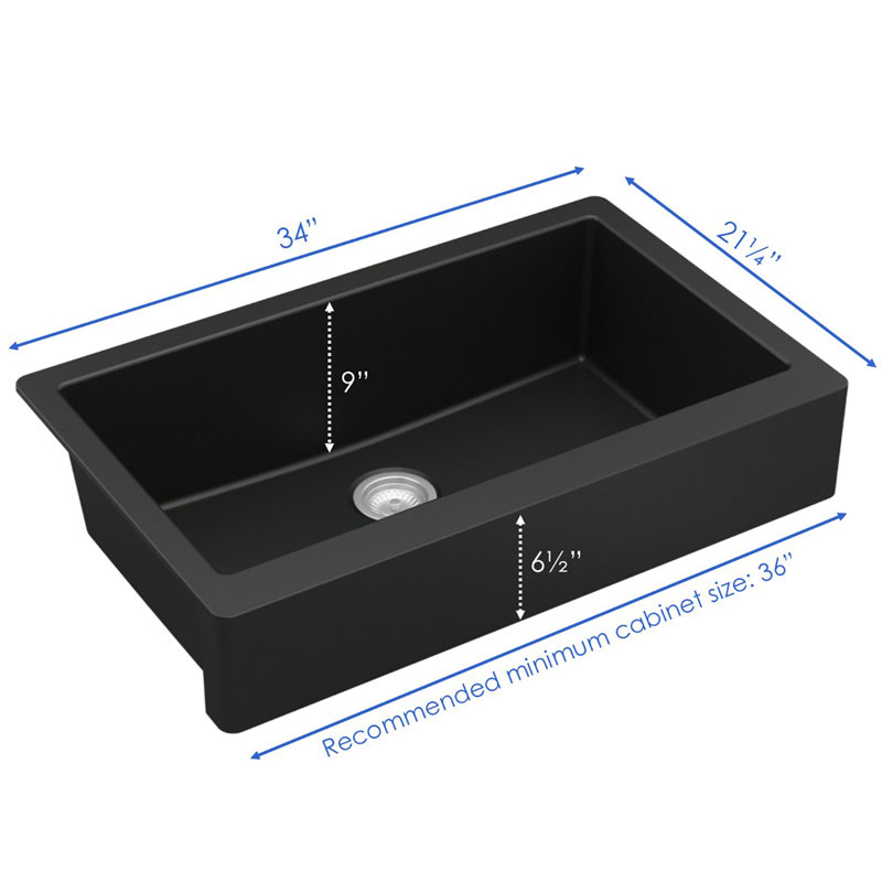 34'' L Single Bowl Quartz Kitchen Sink, Matte Black