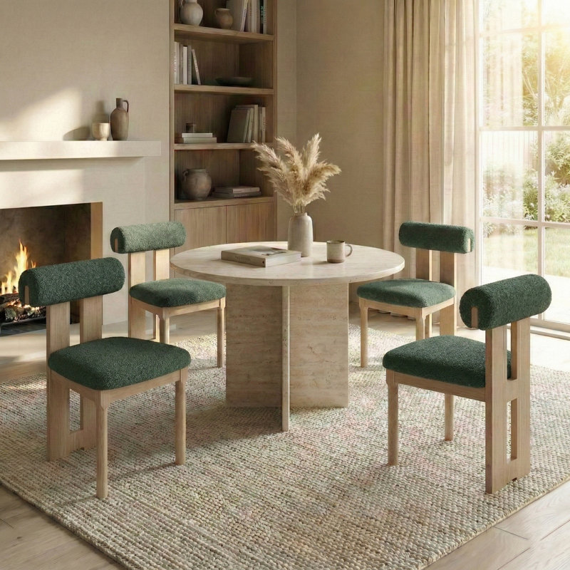 Abentego Solid Wood Fabric Dining Chair, Green, 4