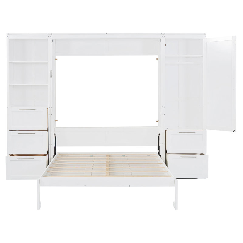 Lit escamotable Murphy avec placard, tiroirs et tablettes, Blanc