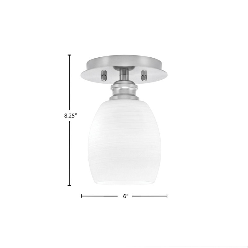 Edge 1 Light Semi-Flush With 5" White Linen Glass, Brushed Nickel