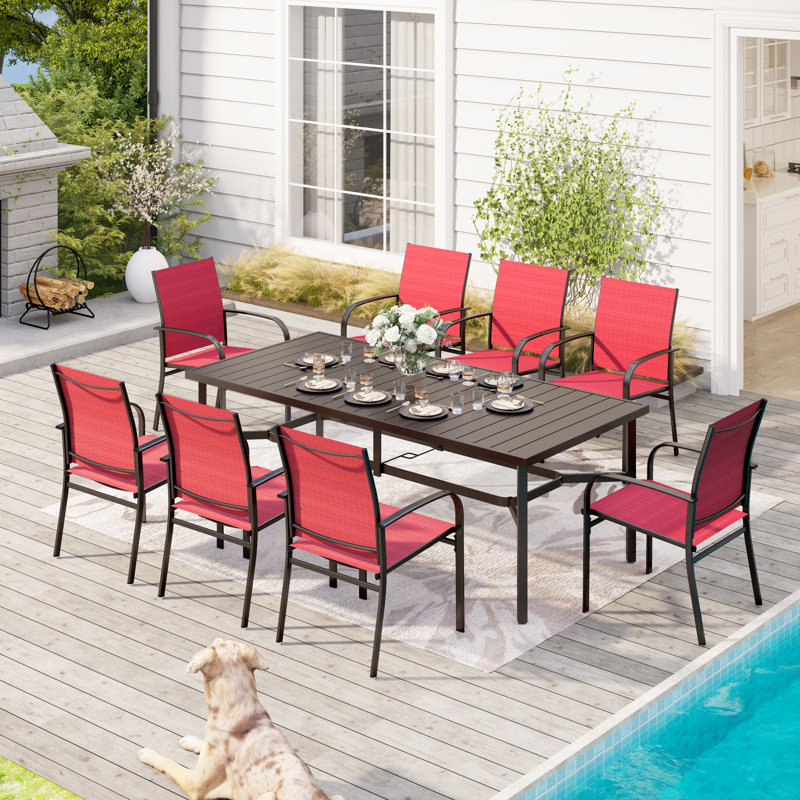 Sutiya 8 - Person Patio Dining Set with Rectangular Table, Red