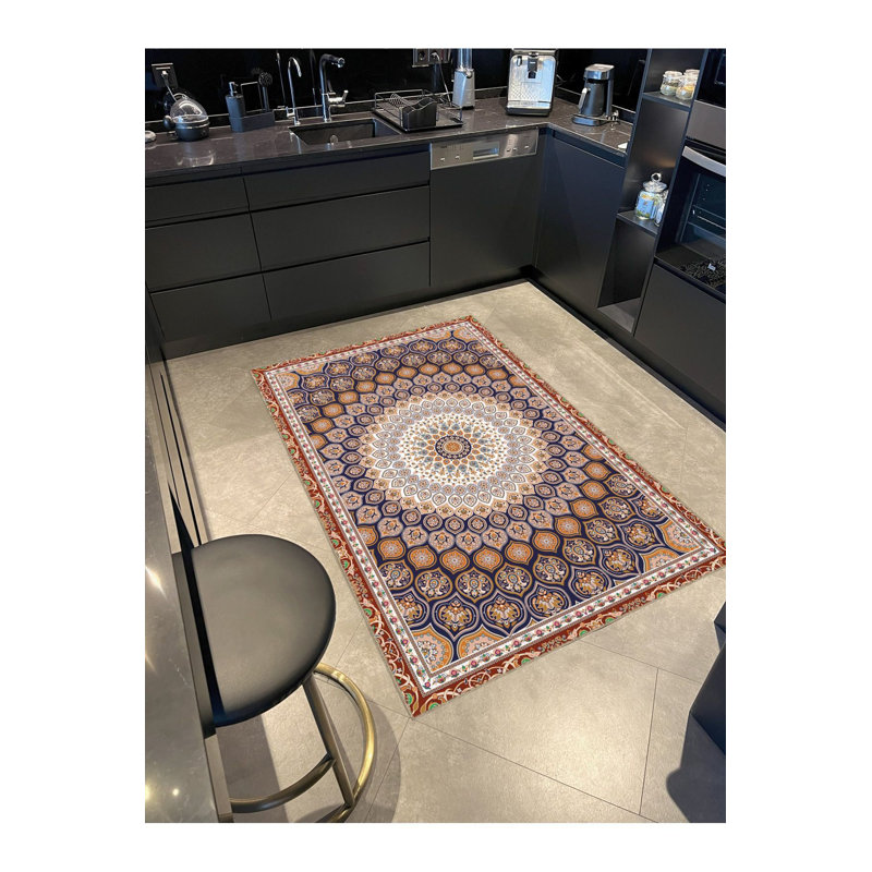 Tapis décoratif lavable à la machine multicolore, Carré 3 pi 3 po