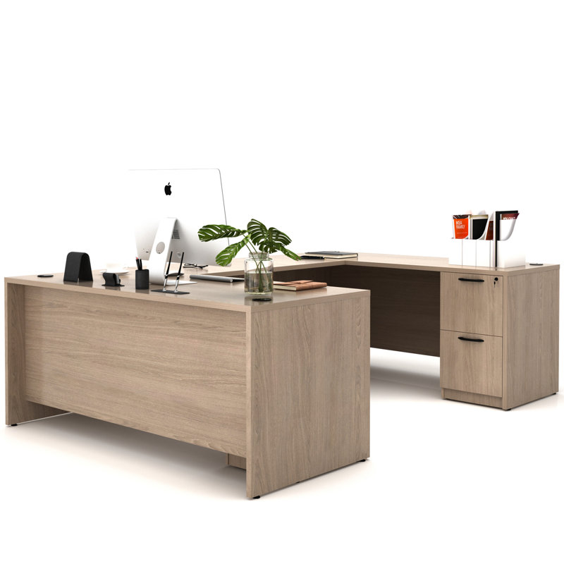 Gitana 100.4'' U-shaped Desk with File Cabinets, Lime