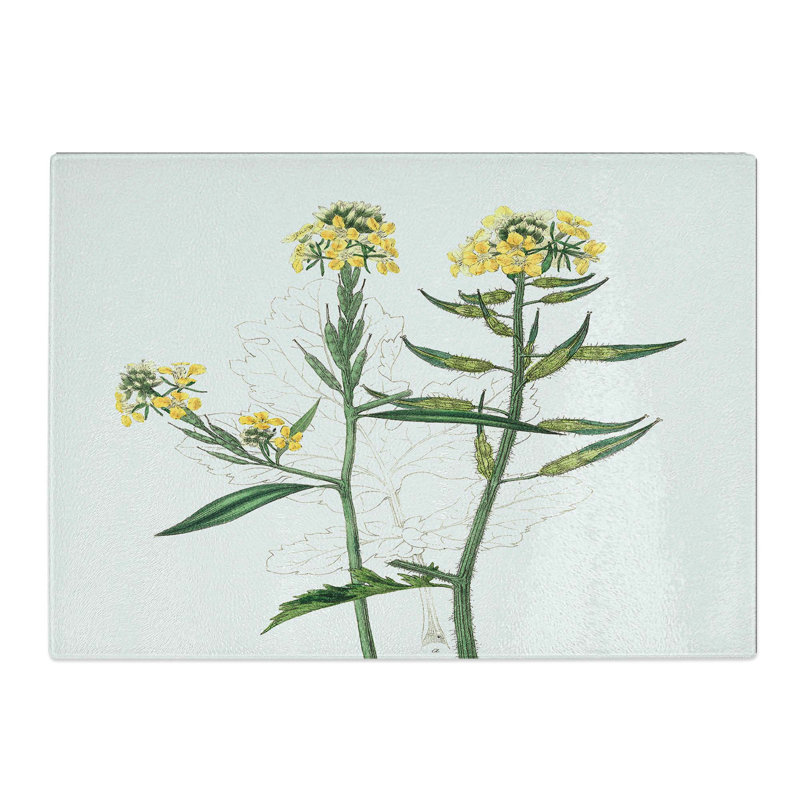 Tempered Glass Flowers Illustration Chopping Board, 39 cm W x 28.5 cm L