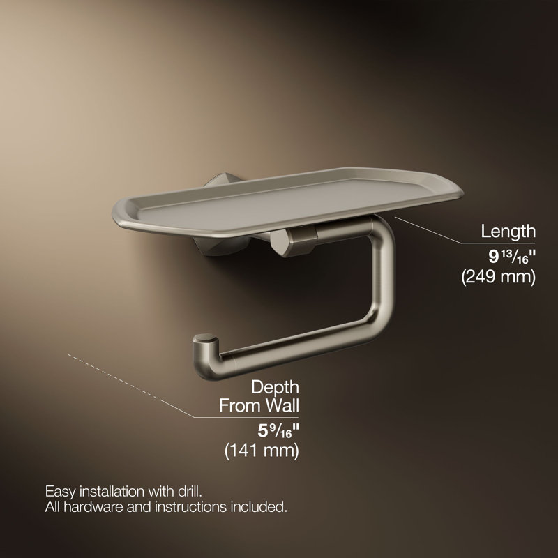 Occasion Toilet Paper Holder With Tray, Brushed Nickel