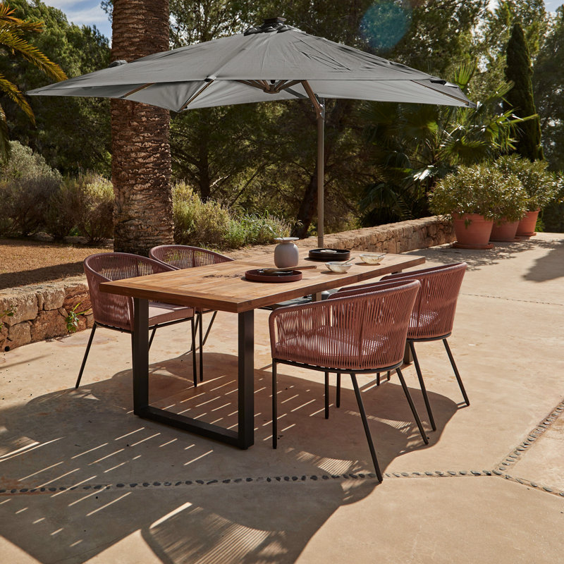 Fabiano Rectangular 8 - Person 235cm Long Dining Set with Cushions and Umbrella, 4, 75cm H x 175cm W x 82cm D