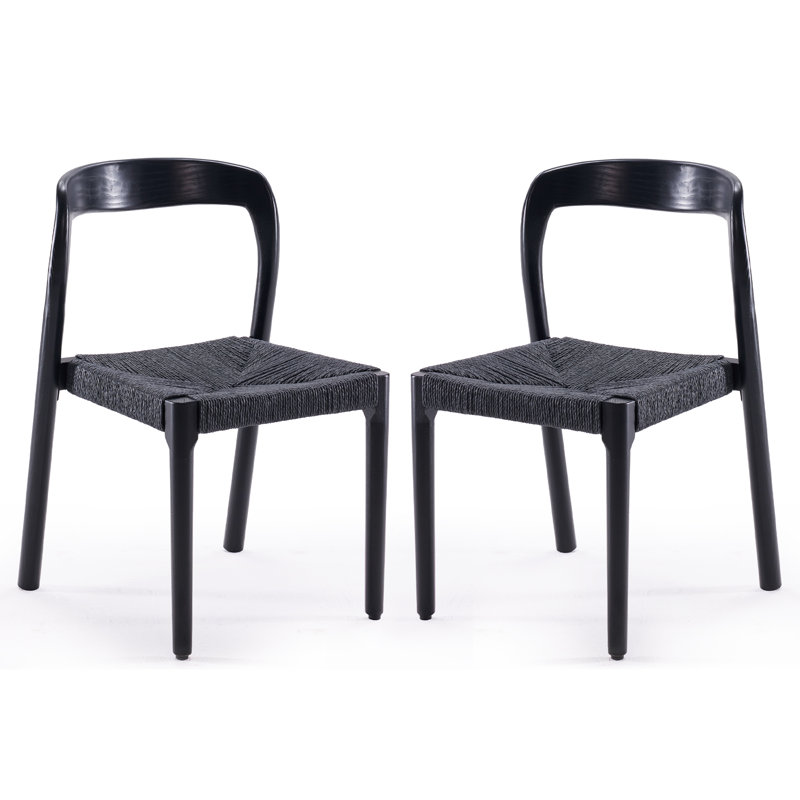 Chaises de salle à manger en bois massif avec siège en corde tissée à la main 29,9 po Shaelene, Noir / Noir