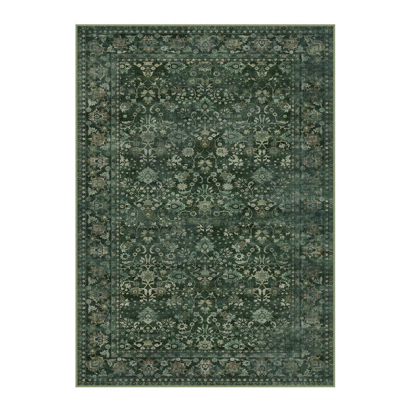Tapis traditionnel lavable Cohen, Rectangle 5 pi x 7 pi, Vert