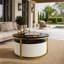 Table basse gigogne ronde moderne avec cannelure en noir et or de 31,5 po