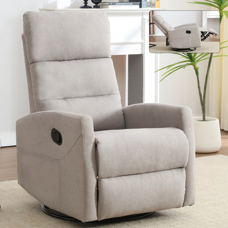 Manual Recliner Chair With Rocker And Swivel In Fabric For Living Room, Khaki
