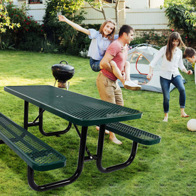 Rectangular Outdoor Picnic Table With Umbrella Hole