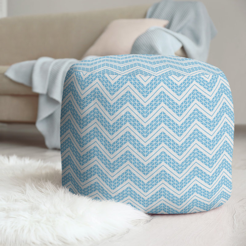 Upholstered Pouf, Light Teal