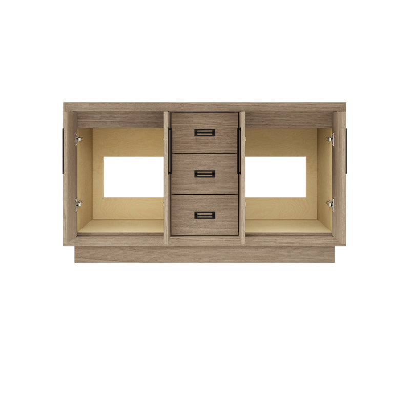 Meuble-lavabo double Avalon, Patine naturelle, Noir mat, 60"