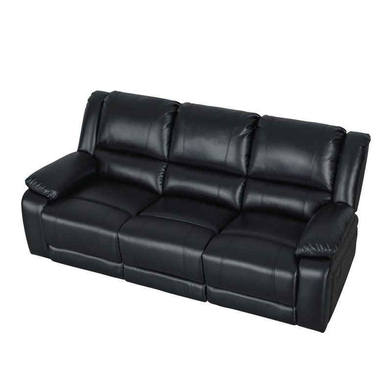 Lasceau 82'' Faux Leather Reclining Sofa, Black Faux Leather