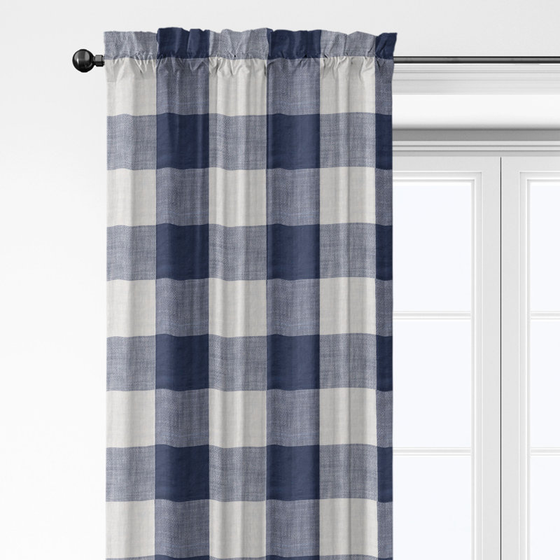 Ensemble de 2 panneaux de rideaux à passe-tringle en coton indigo / ivoire Walker Buffalo, L 50 po x L 132 po