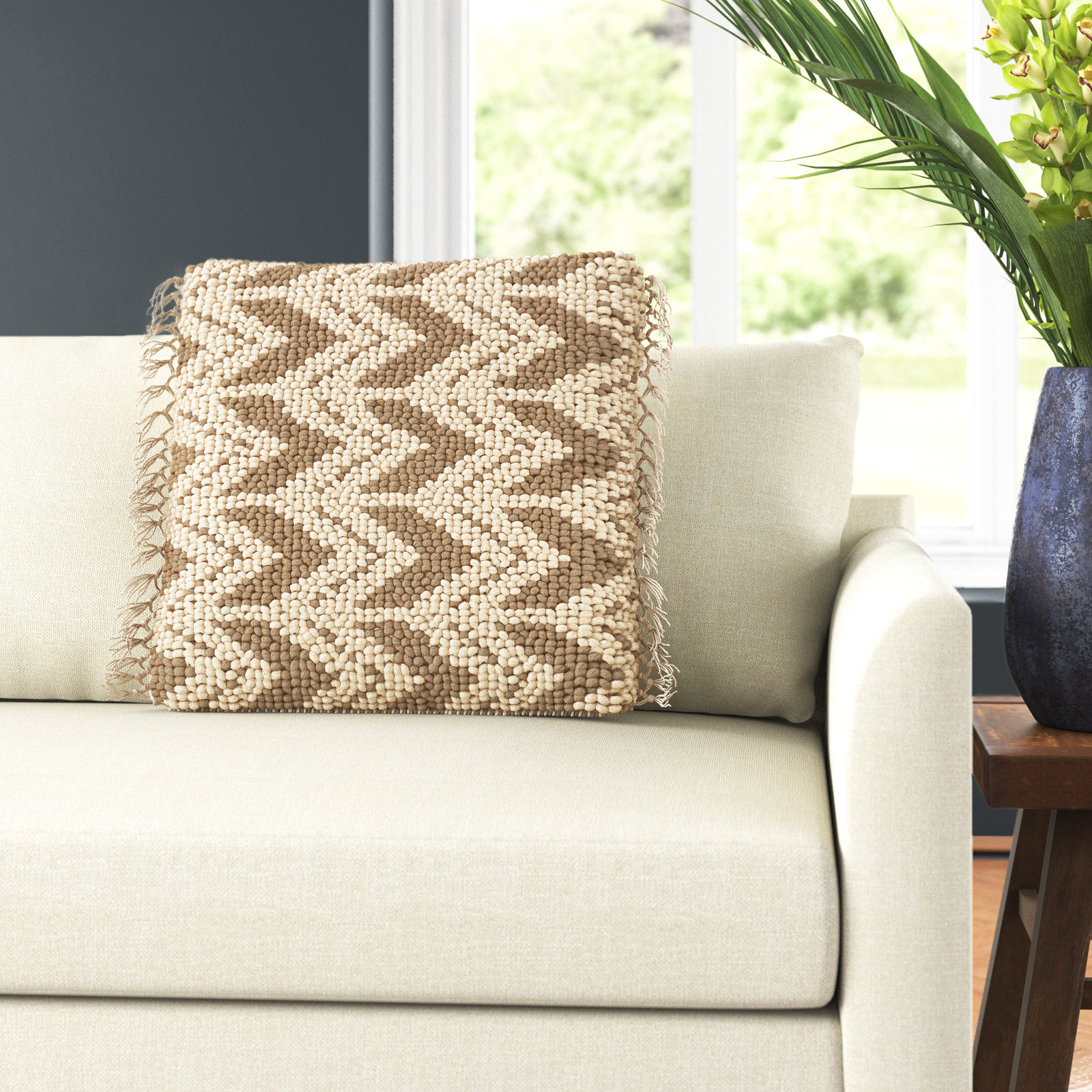 Oakleaf Chevron Throw Pillow, Taupe/Cream, Pillow Cover Only - No Insert