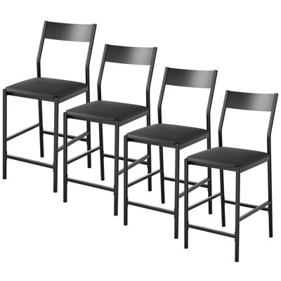 Ensemble de 4 tabourets de bar modernes à hauteur réglable en cuir synthétique avec dossier et repose-pieds (noir)