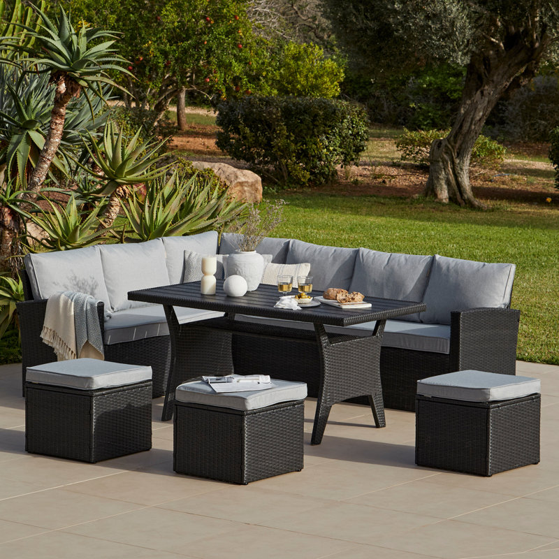 Allena 9 - Person Garden Lounge Set with Cushions, Black, Cream 