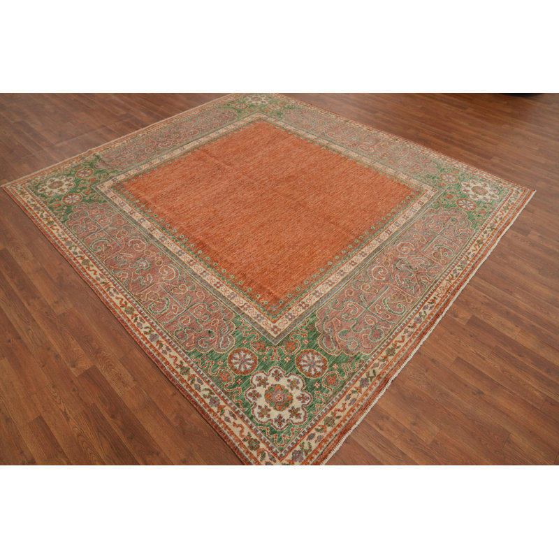 Tapis orange à motif de teinture végétale Ziegler 8 x 8