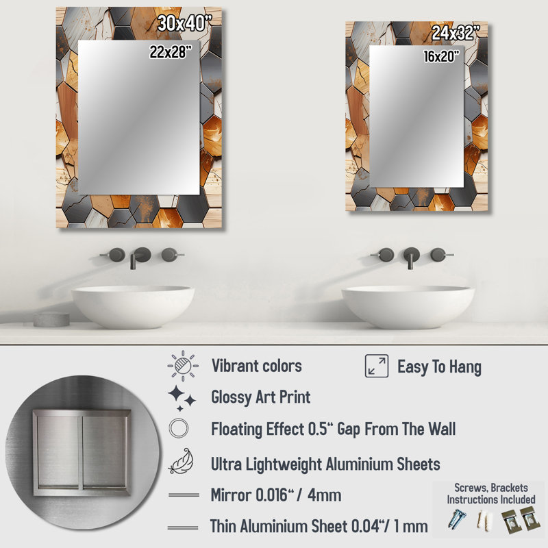 Hatsu - Bohemian Rectangular Wall Mirror, 32 po x 24 po