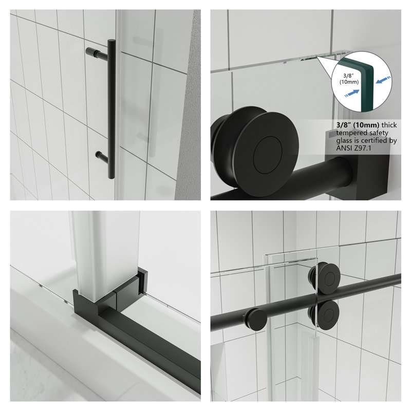 Radiance 56"-60"W x 66'' H Single Sliding Frameless Shower Door in Matte Black with 3/8" Clear Glass, Matte Black