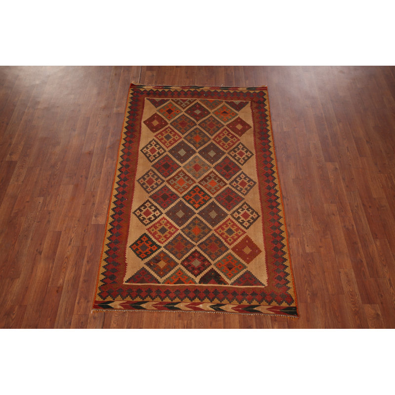 Tapis géométrique en laine à motif treillis kilim 4 x 6