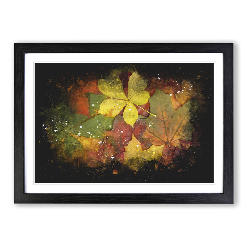 Leaves On An Autumn Forest Paint Splash - Picture Frame Graphic Art, Black Framed, 45cm H x 63cm W x 2cm D