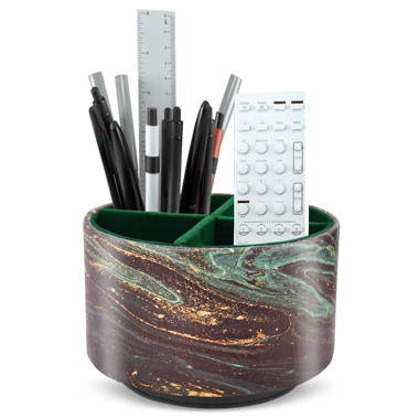 SETTFRFE Rotating Pencil Holder for Desk,Supplies Organizer Pen Caddy,6  Compartments Spinning Multi-Functional large Pen Holder for Desk (Metal  plate