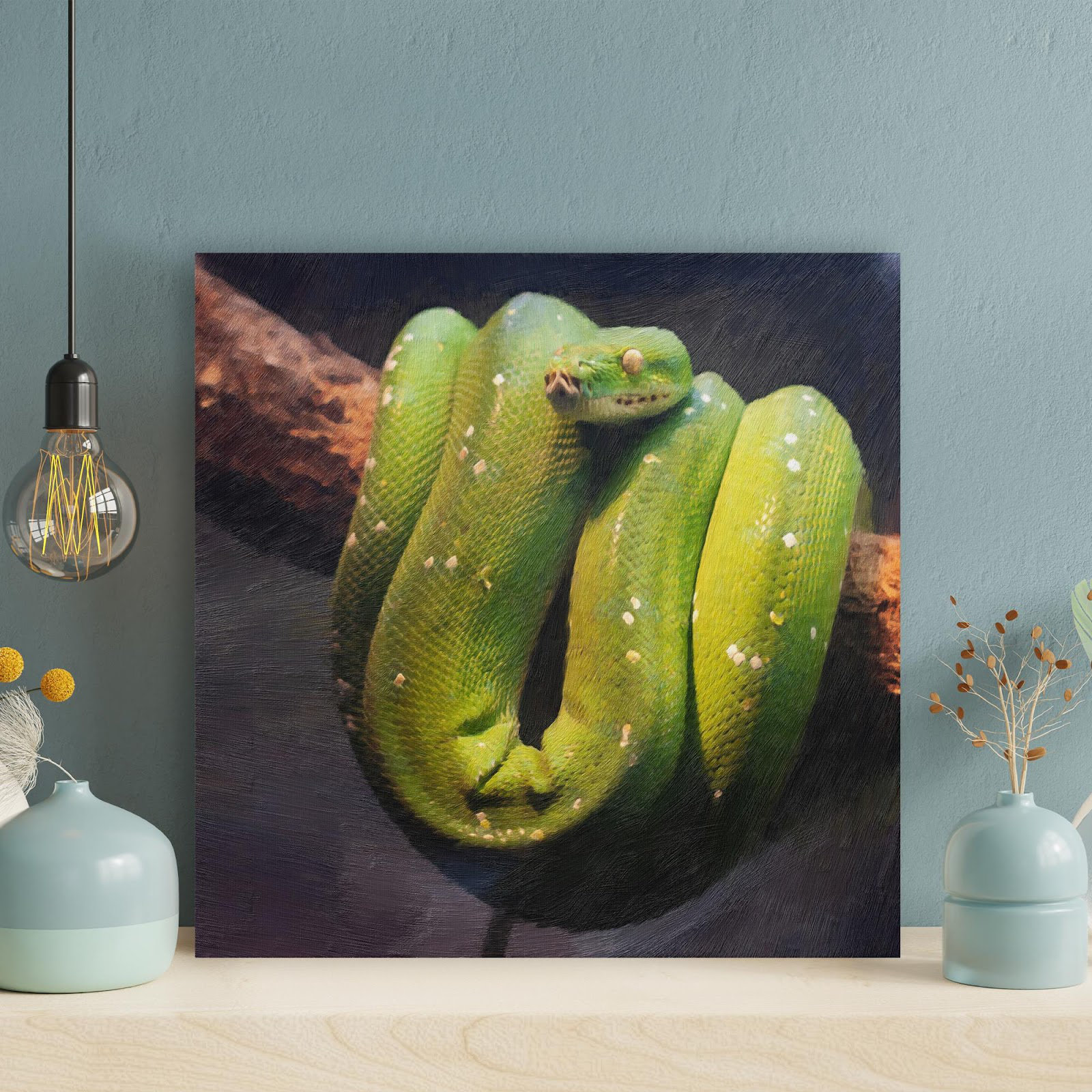 Latitude Run® Green Python On Brown Tree - Wrapped Canvas Painting ...