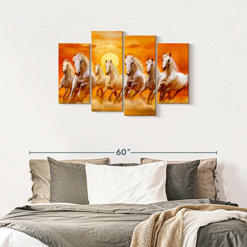 " Seven Running Horses " 4 - Pieces, 27" H x 43" W x 1.25" D