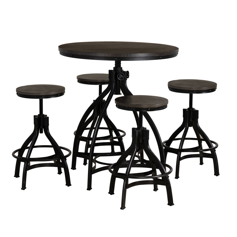 Kerome 5-piece Adjustable Round Bar Stool Set, Gris