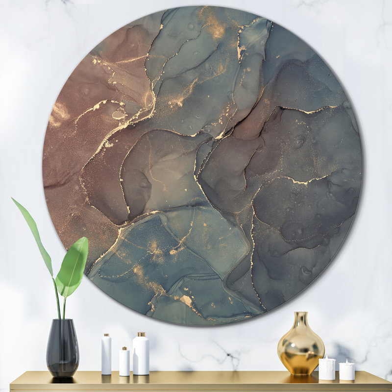 Gris et brun, art abstrait en marbre - Cercle moderne en métal, H 29 po x l 29 po