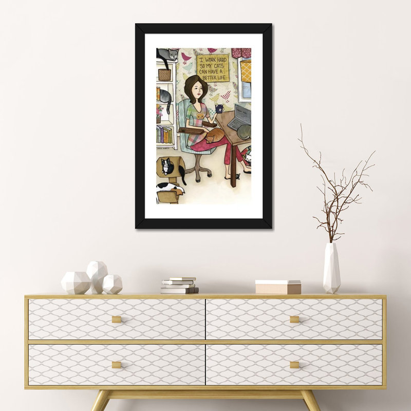 « Cats Better Life » par Jamie Morath-impression, Papier encadré noir, Blanc, H 24 po x l 16 po x P 1 po