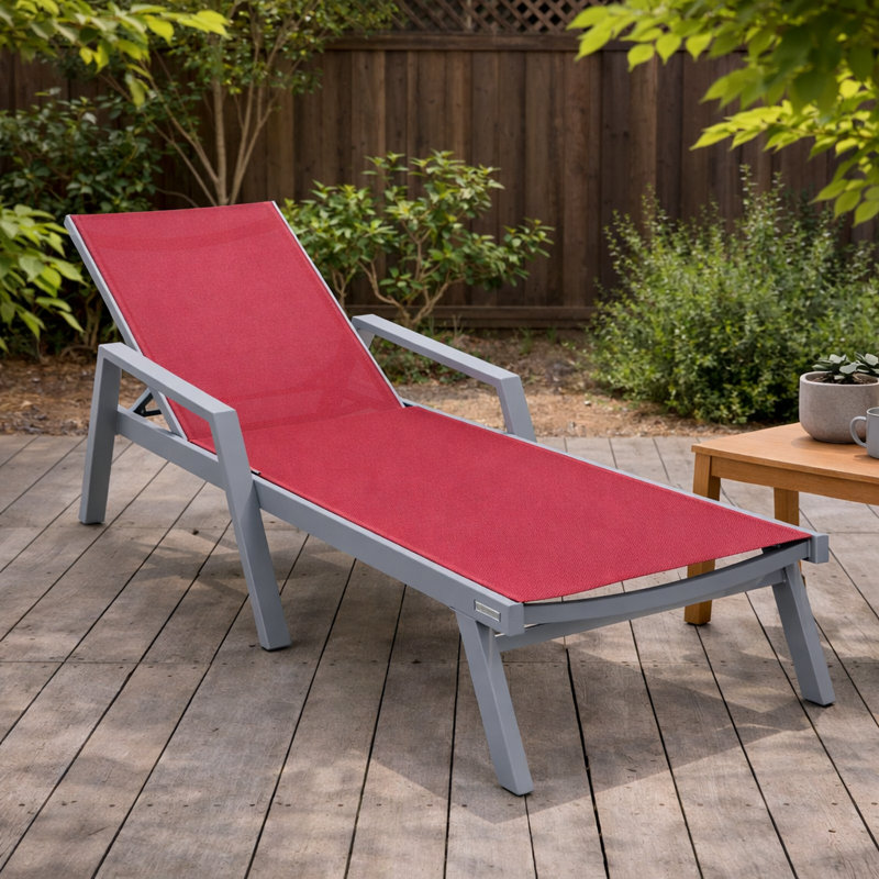 Outdoor Patio Reclining Chaise Lounge with Wheels, Powder-Coated Aluminum Frame and Breathable Sling Mesh, Adjustable Backrest for Poolside and Deck Use
