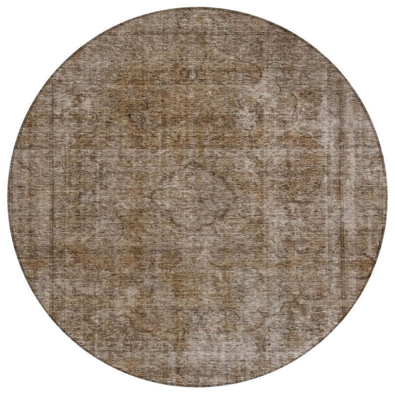 Tapis rond 8 po brun et beige