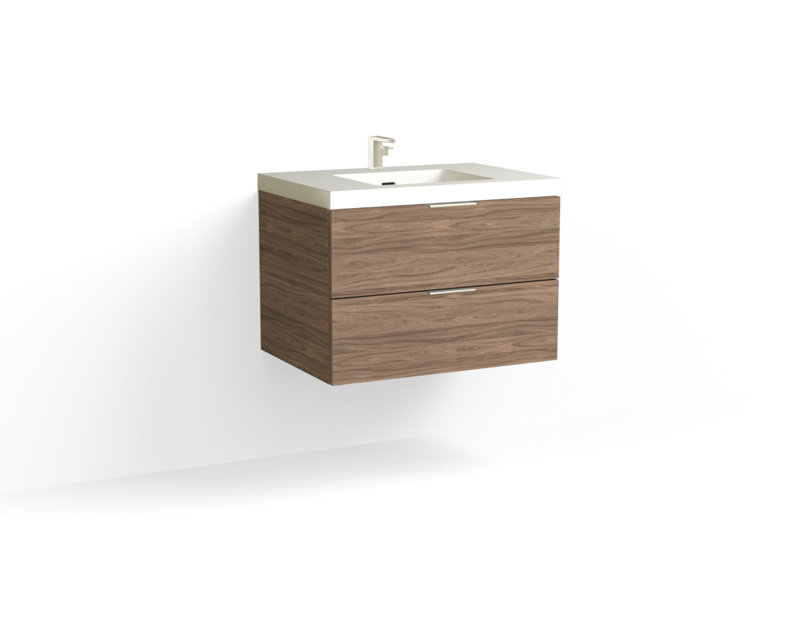 Avila 30" W Wall Mounted Single Bathroom Vanity, Matte White/Single, Biondo, Polished Nickel