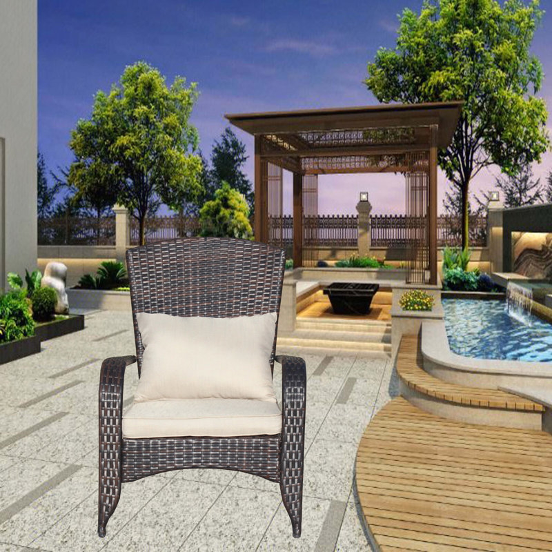 Chaise de patio avec coussins (coussin), Coussin beige / structure brune