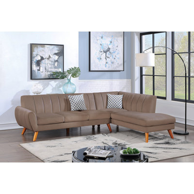 Canapé modulaire contemporain en velours brun clair de 2 pièces