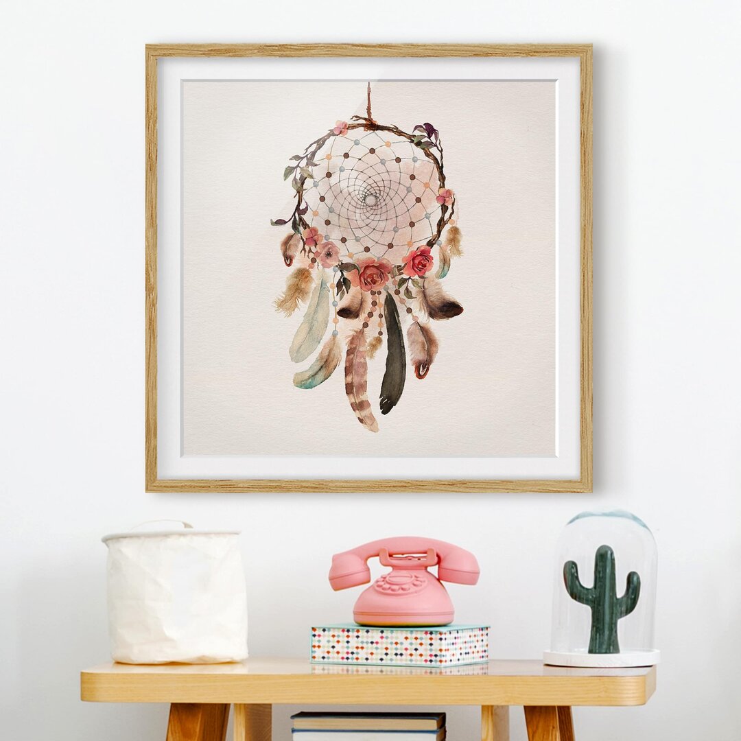 Gerahmter Grafikdruck Dream Catcher mit Perlen