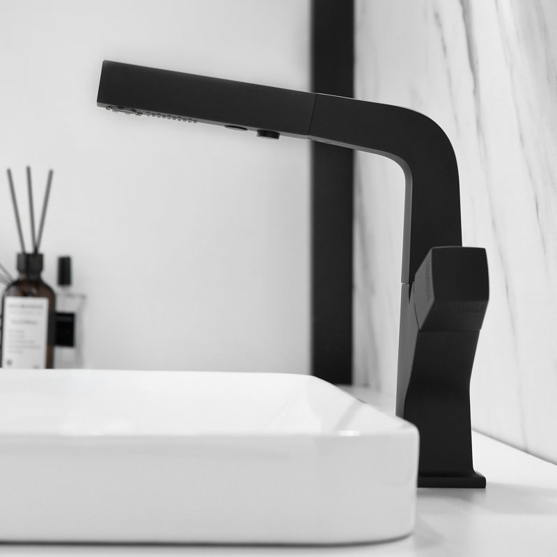  Robinet de lavabo de salle de bain à une main et trou unique avec ensemble de bonde optionnel, Noir mat, Drainage inclus