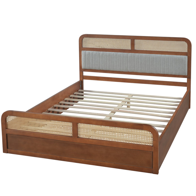 Lit plateforme Tavin, Grand lit, Gris / Brun