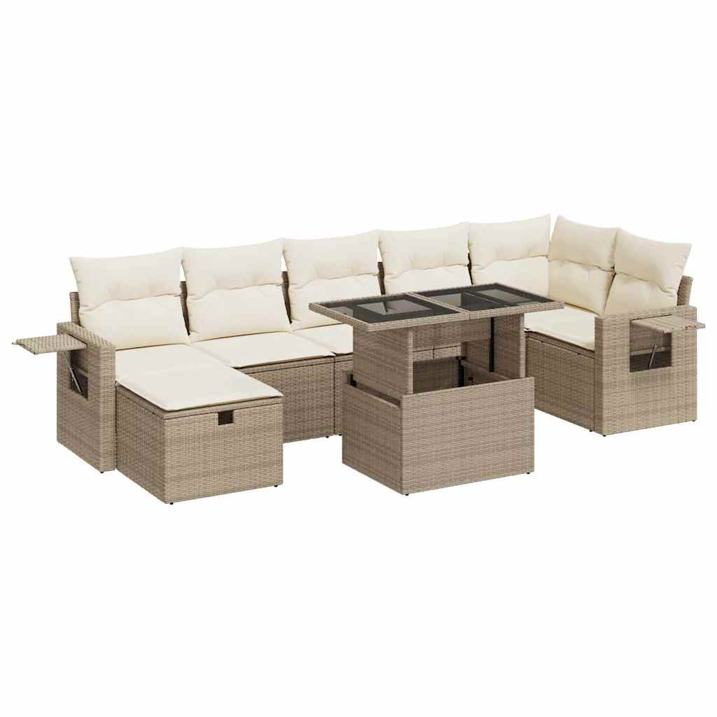 8-Tlg. Garten-Sofagarnitur Mit Kissen Beige Poly Rattan