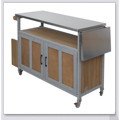 Îlot de cuisine d'extérieur pliable avec roulettes verrouillables, rangement et porte-serviettes pour cuisiner et servir efficacement sur la terrasse, espresso et gris