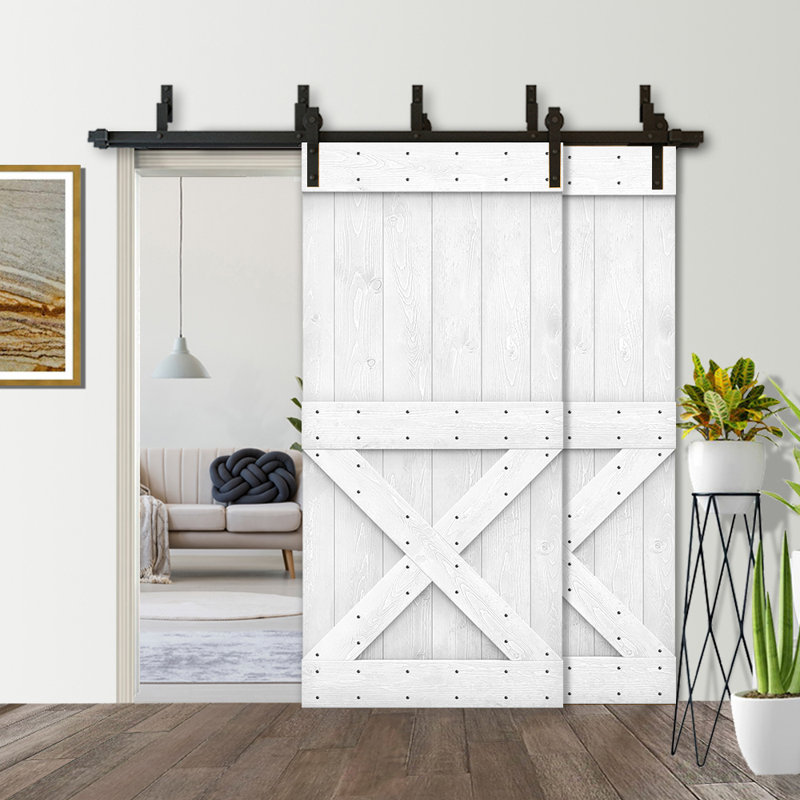 Porte de grange en bois peint, Noir, 36 po x 84 po, Blanc
