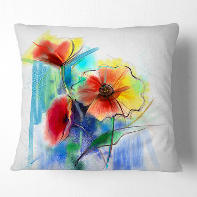Coussin imprimé floral multicolore aquarelle