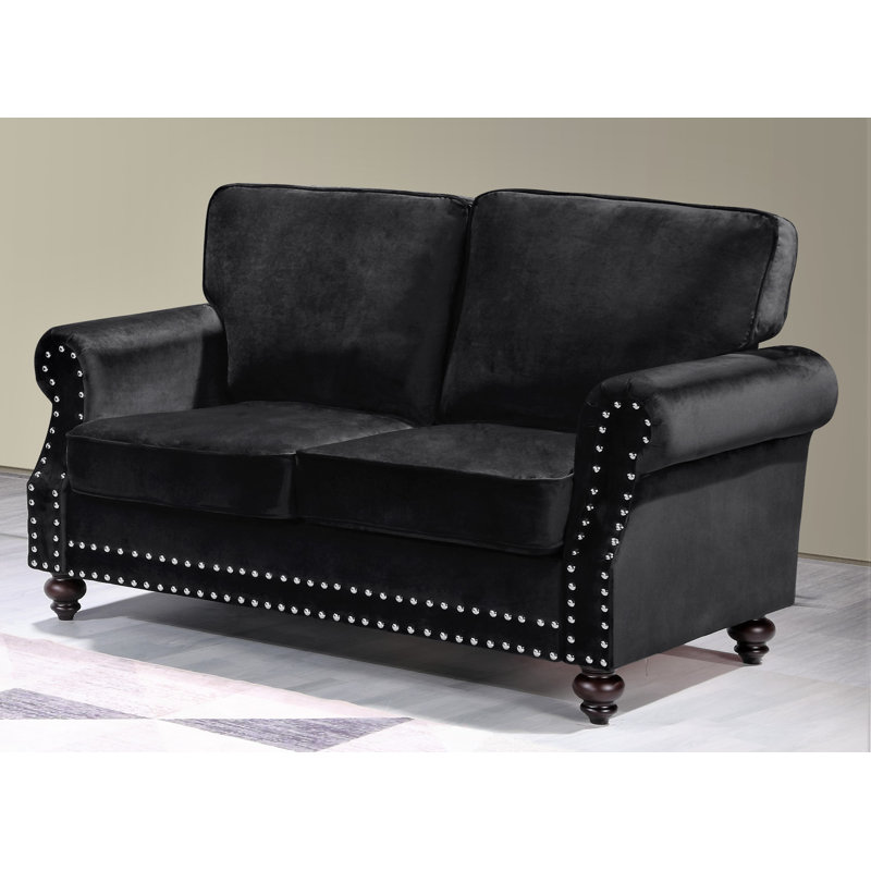 Causeuse en velours avec garniture cloutée, Velours noir