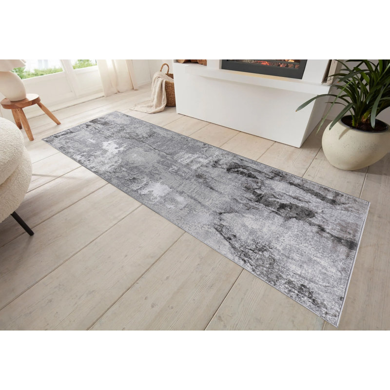 Carl Collection Grey Modern Abstract Area Rug, Runner 2'6" x 7'7"